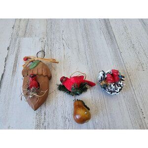 Cardinal bird ornament acorn pear set vintage nest unique birdhouse wooden